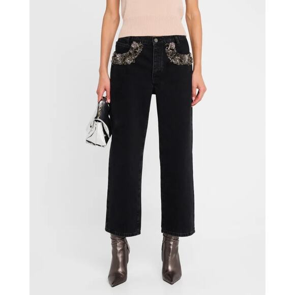 NWOT FRAME The Beaded Ankle Straight Jeans Size 27 Portia Black #3A516 - Picture 1 of 13